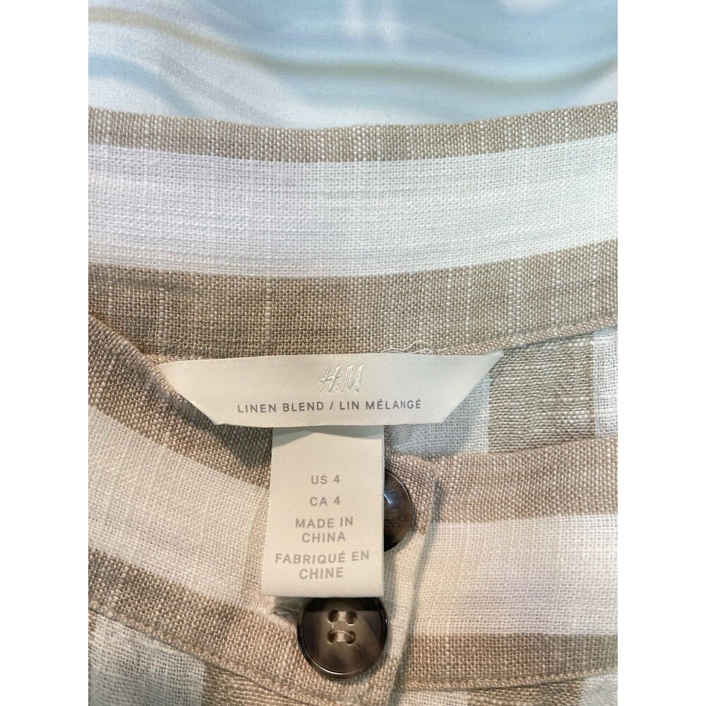 H&M Skirt Linen Viscose Natural Fibers Stripe Neutral Classic Beauty Beachy - Picture 8 of 12